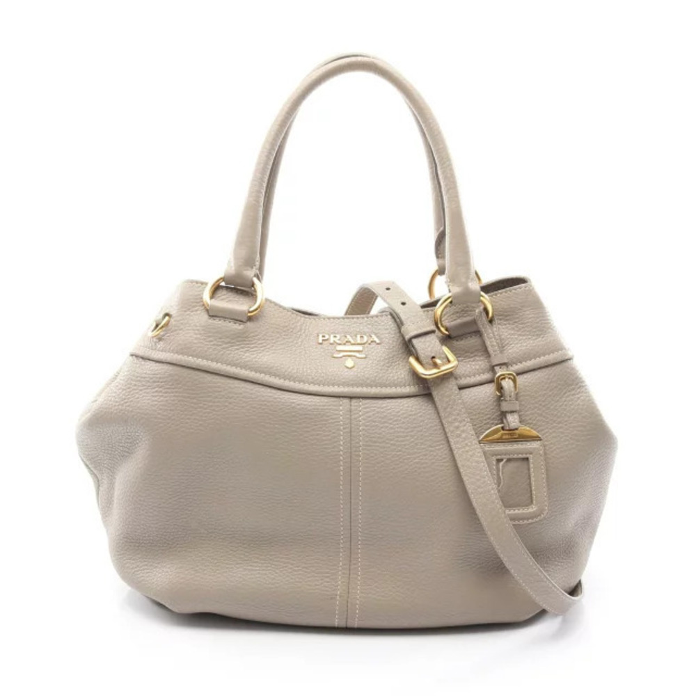 Prada taupe Gray Vitello Daino leather tote satchel shoulder strap Cream